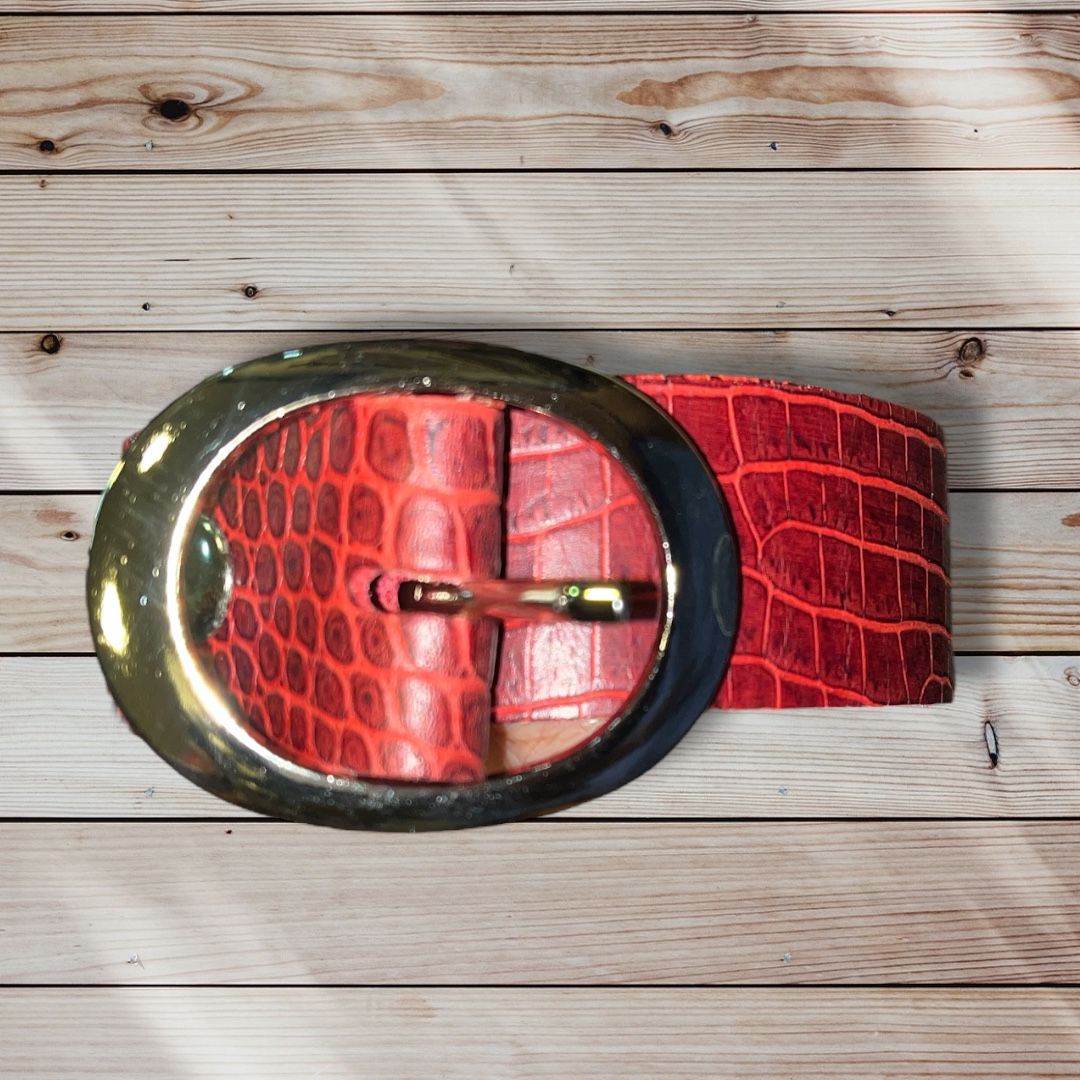 Cinturón Mujer cuero rojo croco
