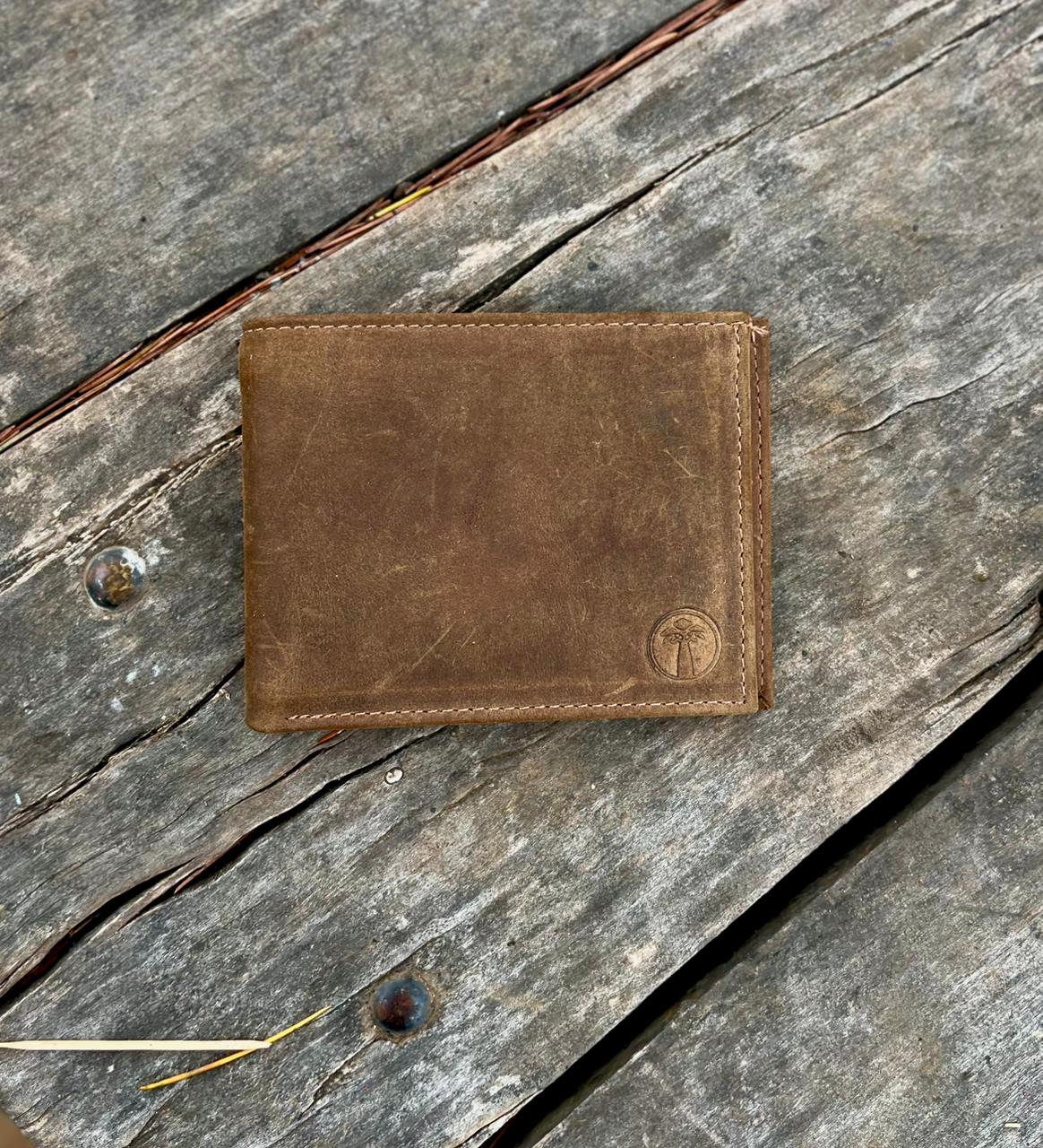 Billetera hombre cuero cafe engrasado