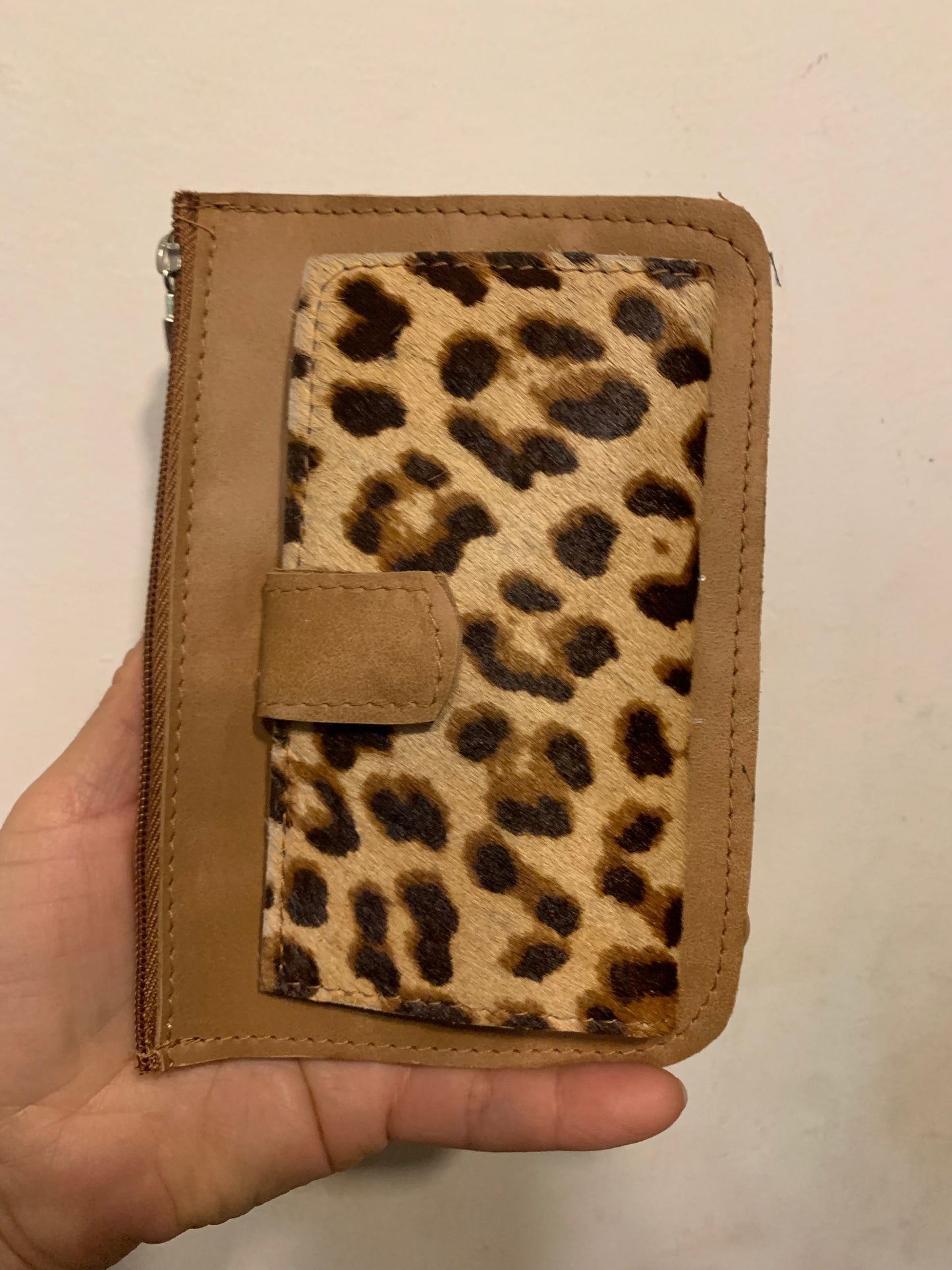 Billetera Cuero Camell engrasado Con Cuero pelo print
