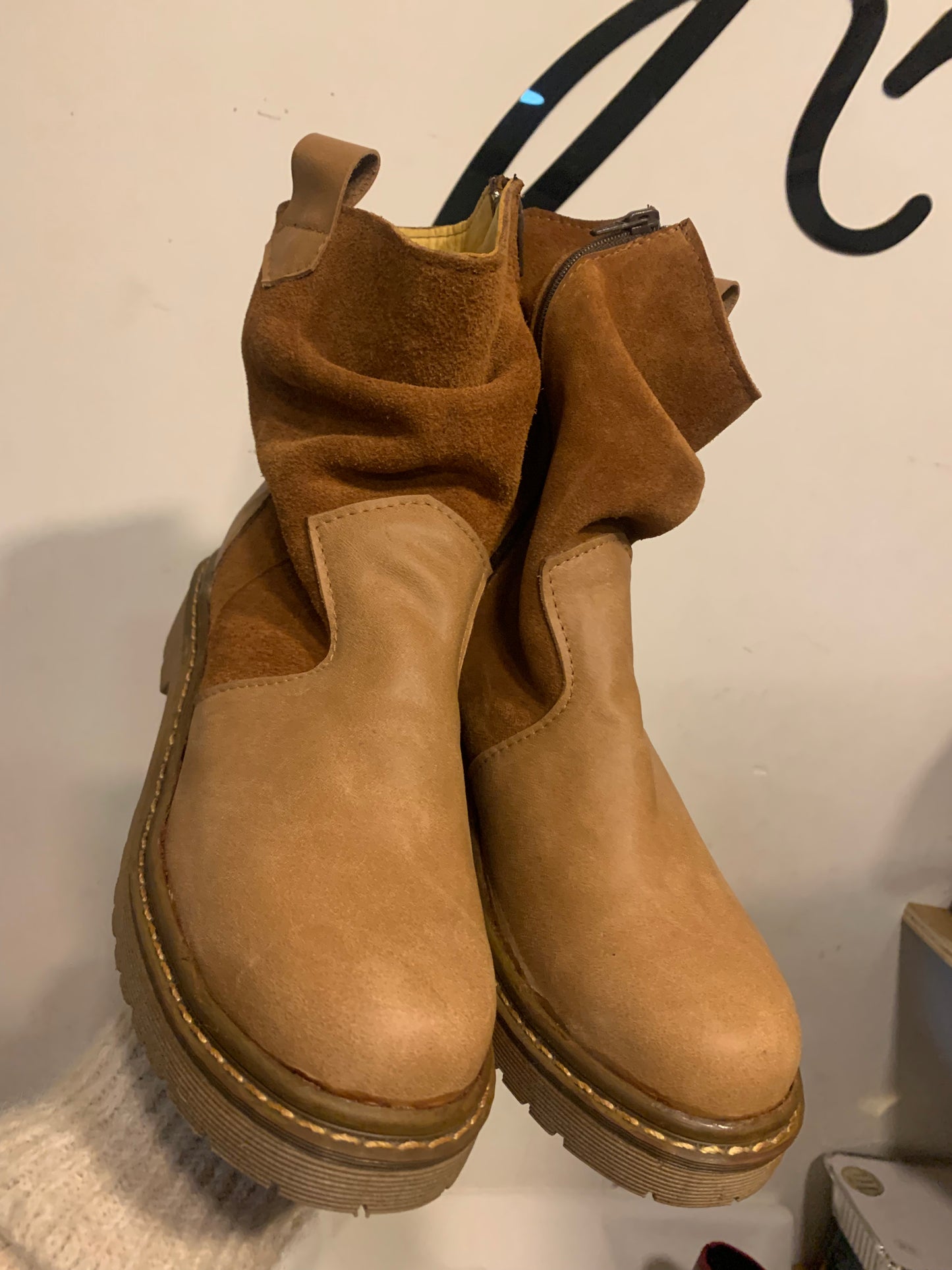 Pedido botín arrugado cuero/reno camell