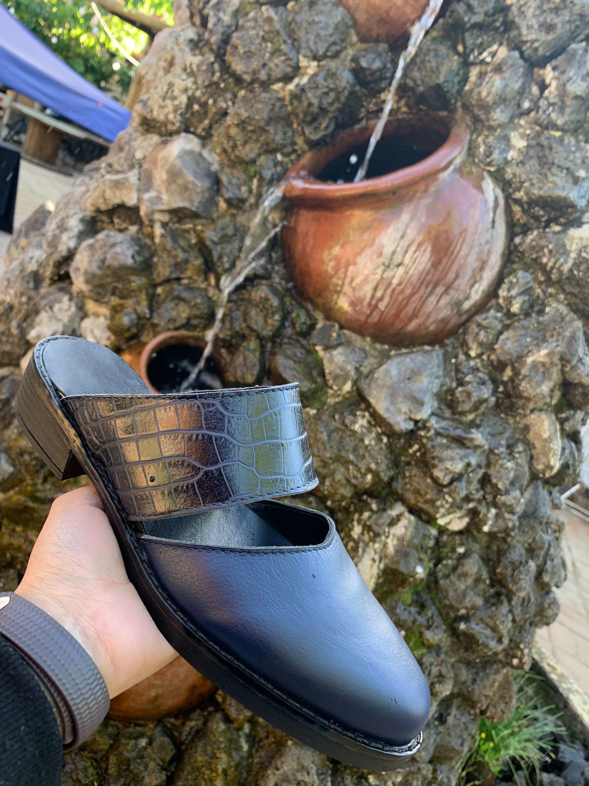 Puntilla Garrido cuero azul c/croco