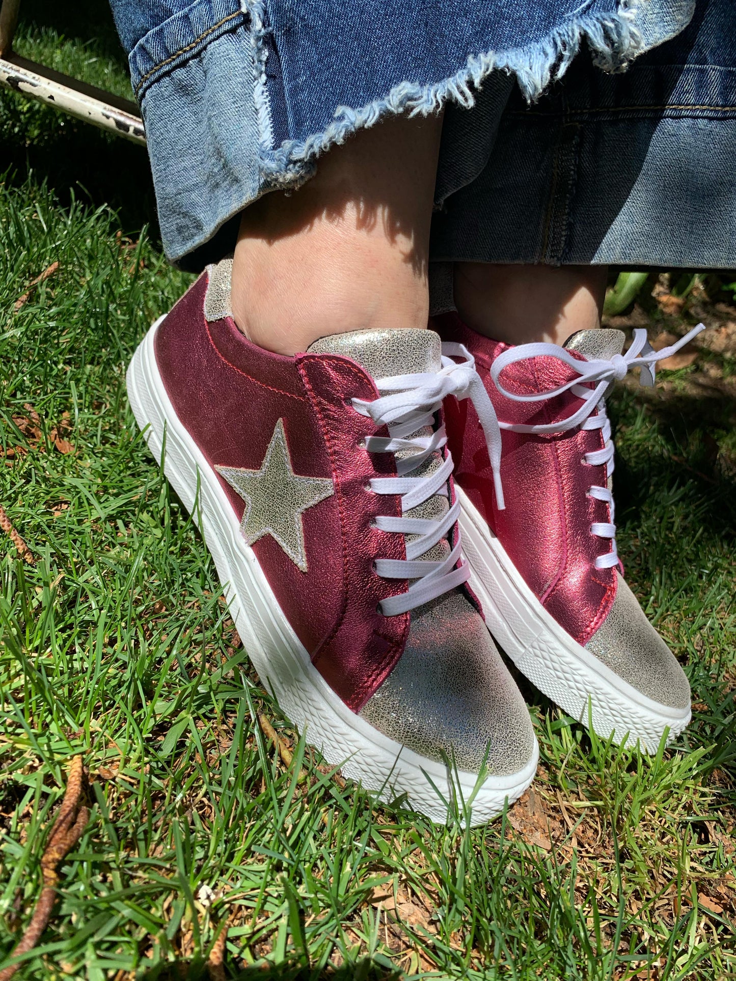 Zapatilla Trujillo cuero fucsia, plateado