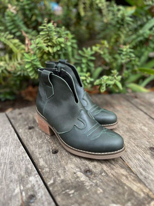 Botín vaquero Chipre cuero verde