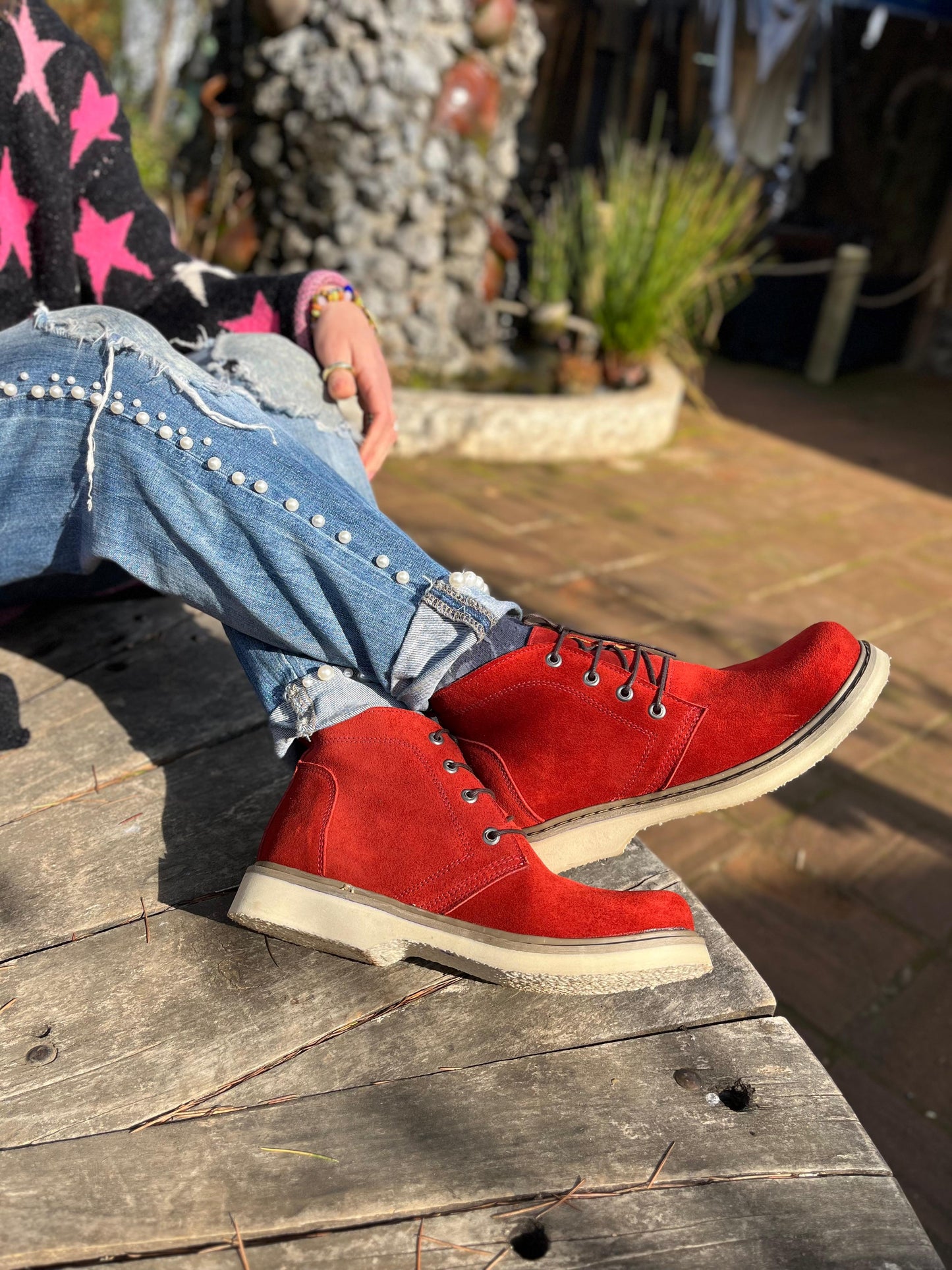 Botita corta México cuero rojo c/cordones