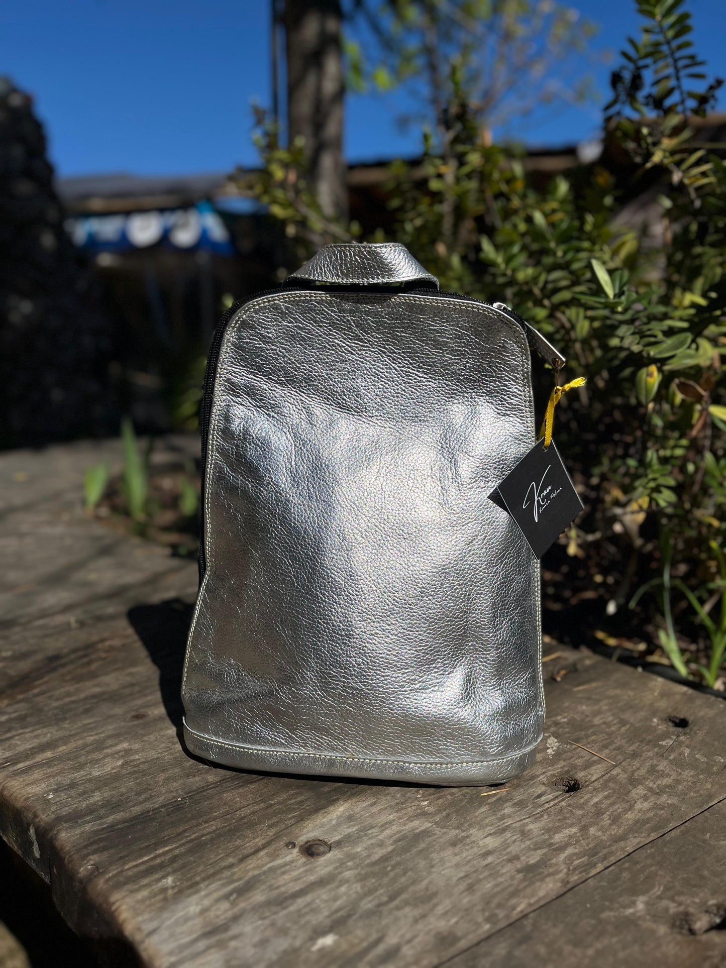 Mochila cuero Plateado