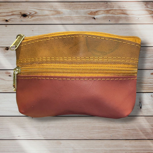Monedero grande cuero burdeo c/camel