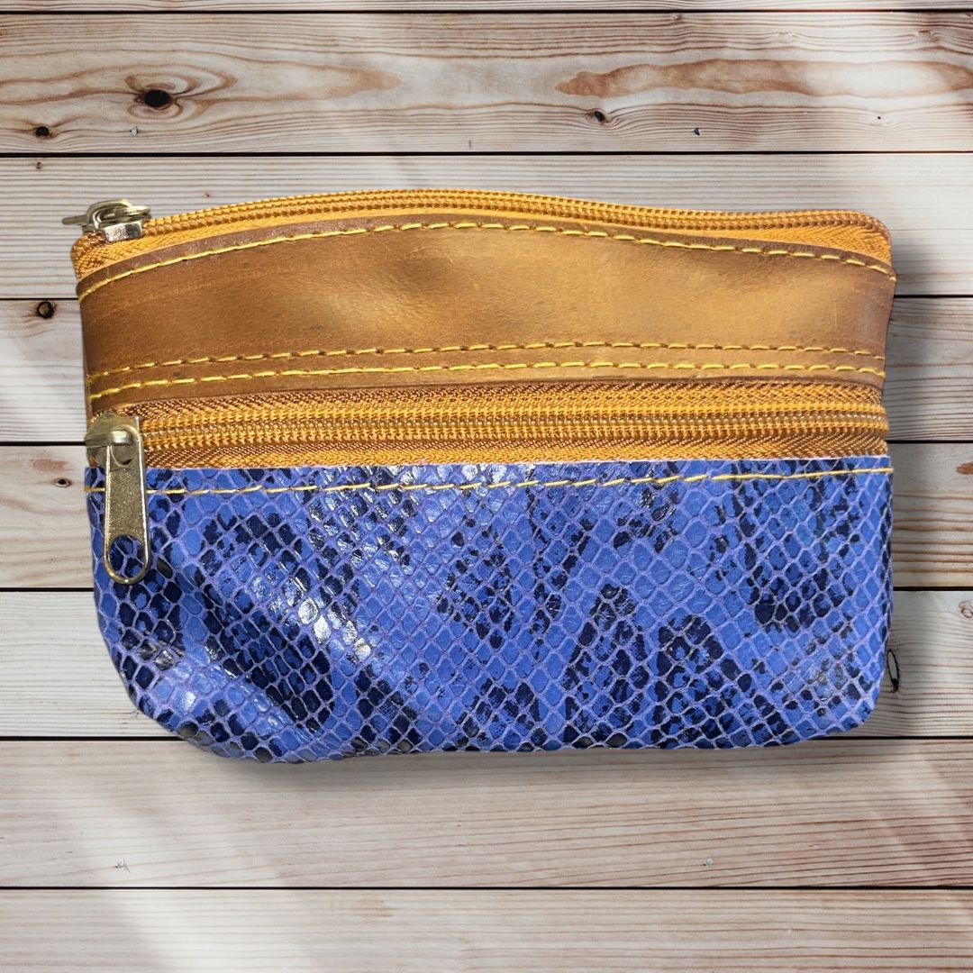 Monedero grande cuero azul serp c/camel