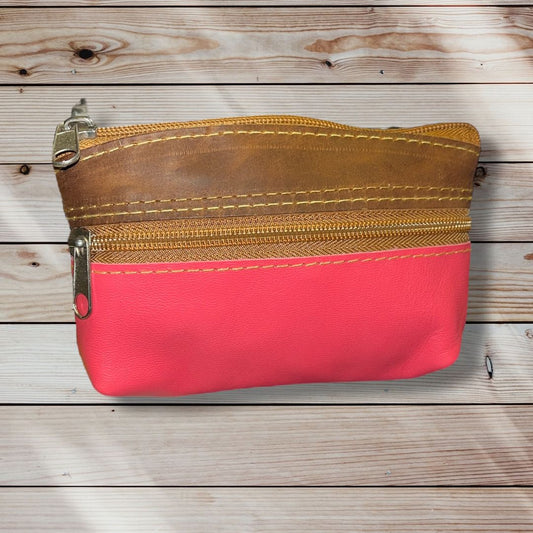 Monedero grande cuero fucsia c/camel y negro