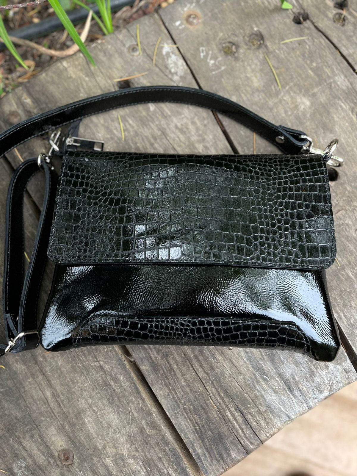Bandolera cuero negro folia y negro richato