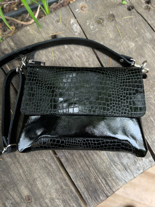 Bandolera cuero negro folia y negro richato