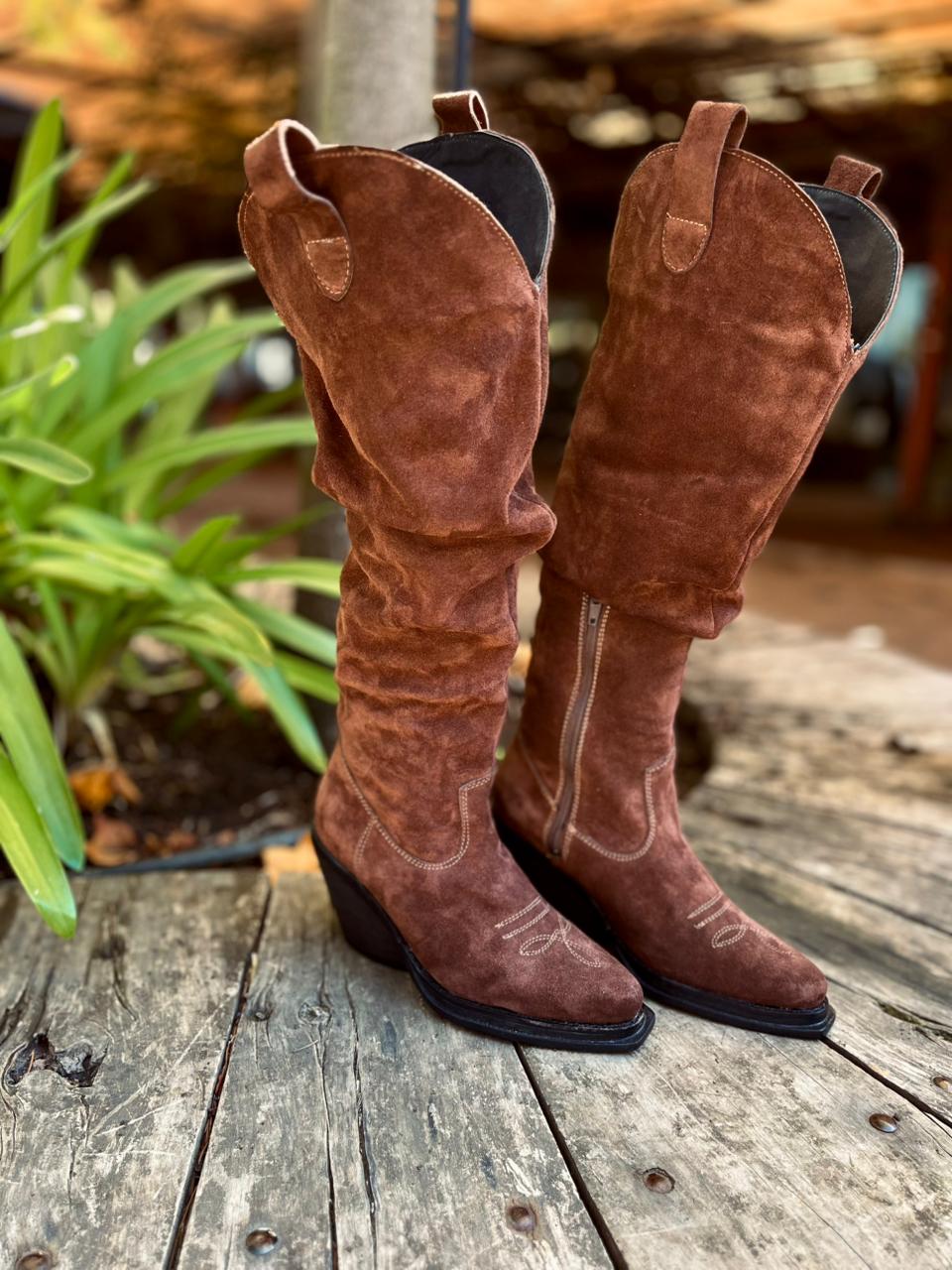 Bota vaquera cuero reno chocolate