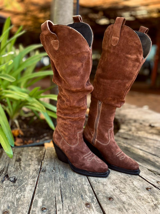 Bota vaquera cuero reno chocolate