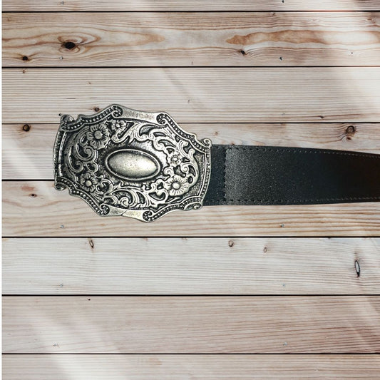 Cinturón Mujer cuero negro hebilla grande rectangular