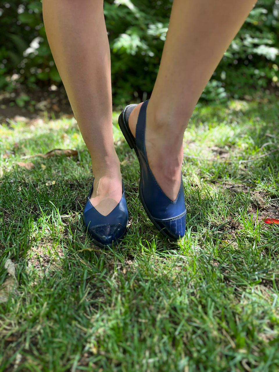 Puntilla Valeri cuero azul c/croco