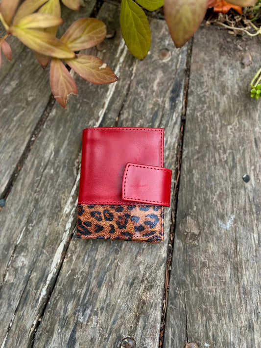 Billetera mujer chica cuero rojo c/print