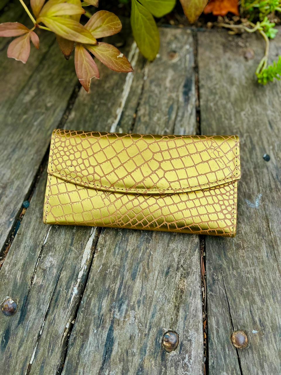 Billetera mujer cuero Dorado croco