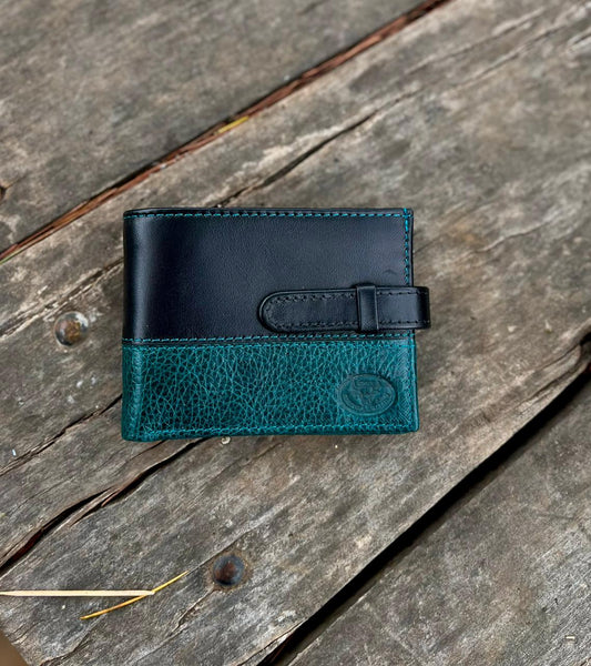 Billetera hombre cuero Verde y sujetador